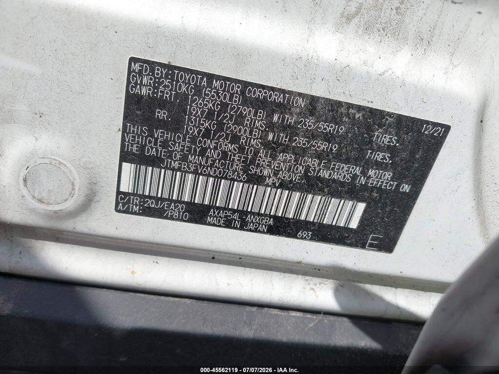 JTMFB3FV6ND078436 2022 TOYOTA RAV4 PRIME photo no. 9