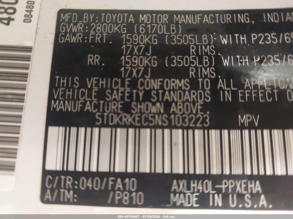5TDKRKEC5NS103223 2022 TOYOTA SIENNA photo no. 9