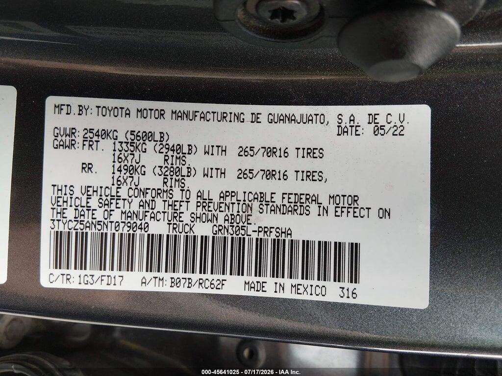 3TYCZ5AN5NT079040 2022 TOYOTA TACOMA photo no. 9