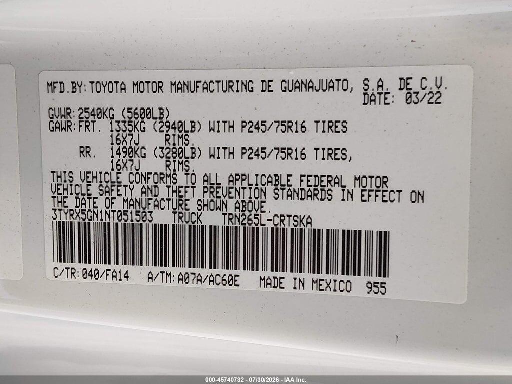 3TYRX5GN1NT051503 2022 TOYOTA TACOMA photo no. 9