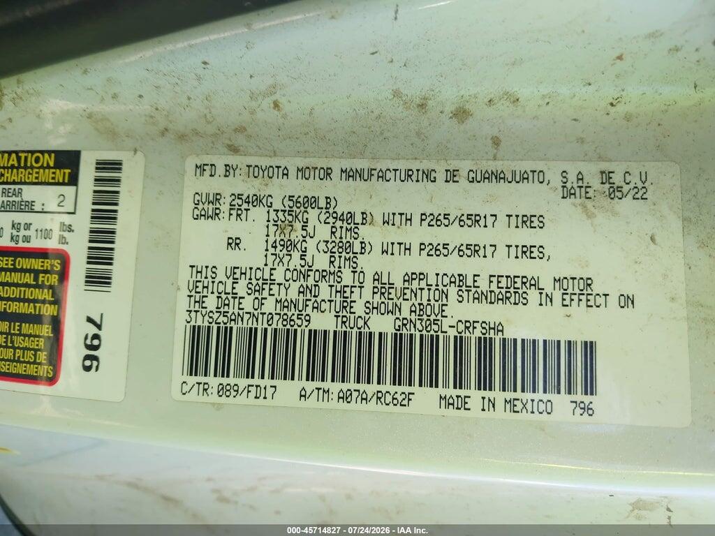3TYSZ5AN7NT078659 2022 TOYOTA TACOMA photo no. 9