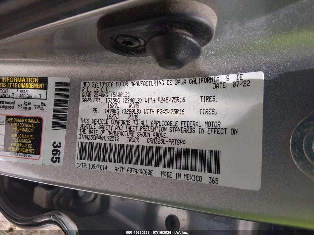3TMAZ5CN4NM192512 2022 TOYOTA TACOMA photo no. 9