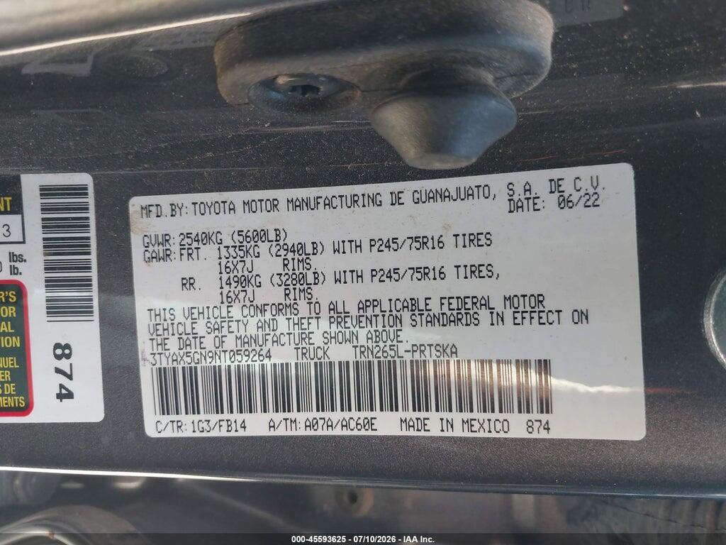 3TYAX5GN9NT059264 2022 TOYOTA TACOMA photo no. 9