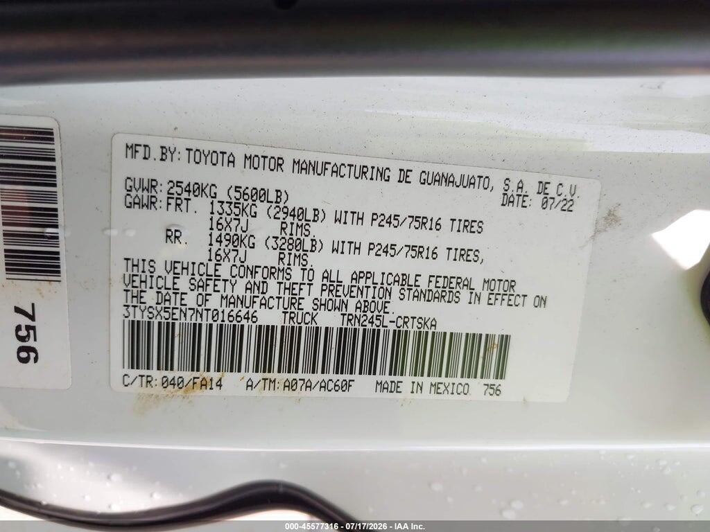 3TYSX5EN7NT016646 2022 TOYOTA TACOMA photo no. 9