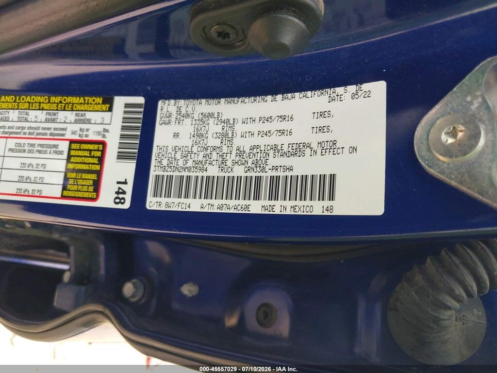 3TMBZ5DN2NM035984 2022 TOYOTA TACOMA photo no. 9