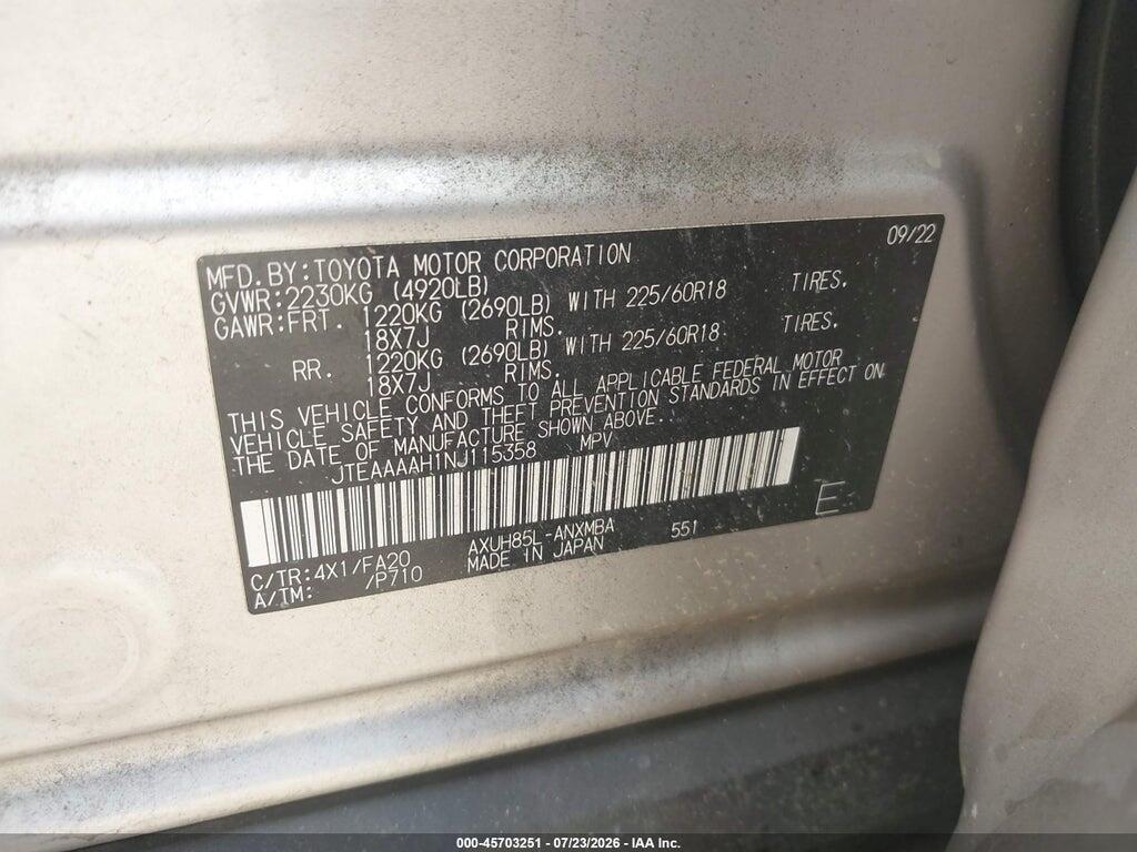 JTEAAAAH1NJ115358 2022 TOYOTA VENZA photo no. 9