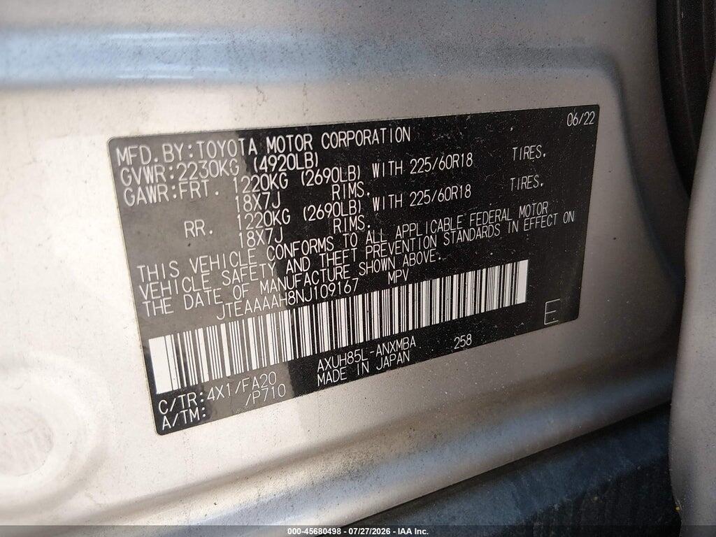 JTEAAAAH8NJ109167 2022 TOYOTA VENZA photo no. 9