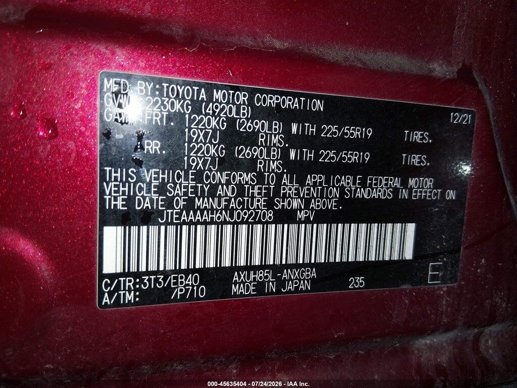 JTEAAAAH6NJ092708 2022 TOYOTA VENZA photo no. 9
