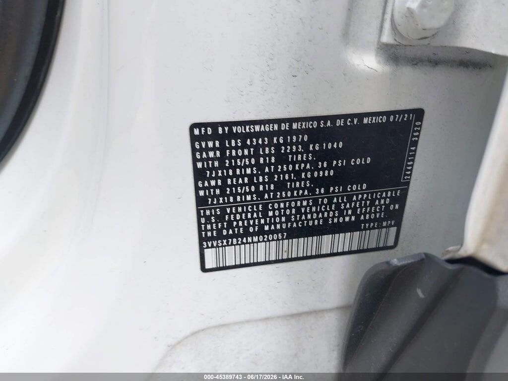 3VVSX7B24NM020057 2022 VOLKSWAGEN TAOS photo no. 9