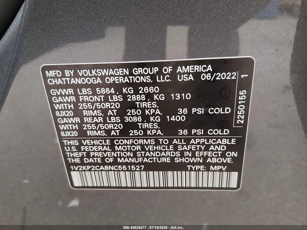 1V2KP2CA8NC551527 2022 VOLKSWAGEN ATLAS photo no. 9