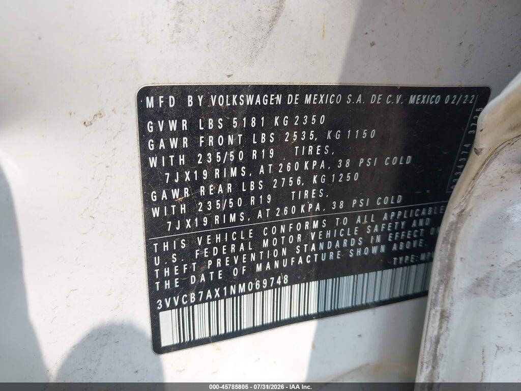 3VVCB7AX1NM069748 2022 VOLKSWAGEN TIGUAN photo no. 9