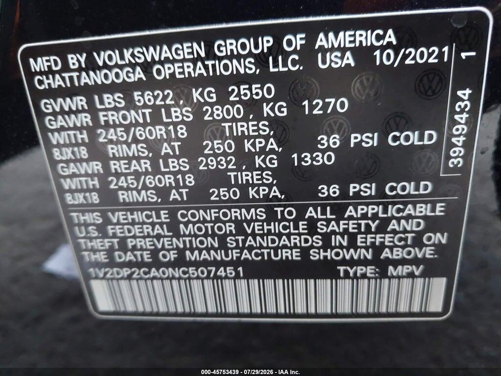 1V2DP2CA0NC507451 2022 VOLKSWAGEN ATLAS photo no. 9
