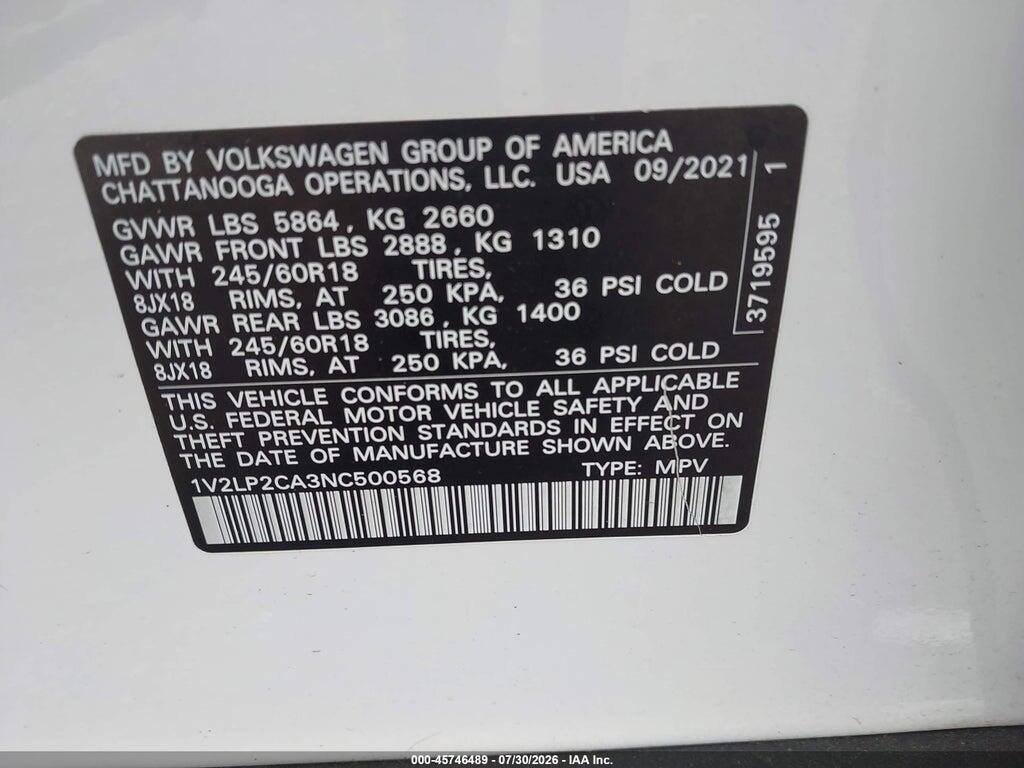 1V2LP2CA3NC500568 2022 VOLKSWAGEN ATLAS photo no. 9