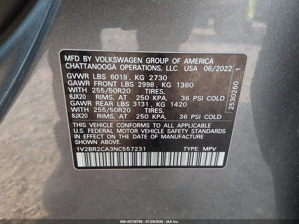 1V2BR2CA3NC557231 2022 VOLKSWAGEN ATLAS photo no. 9