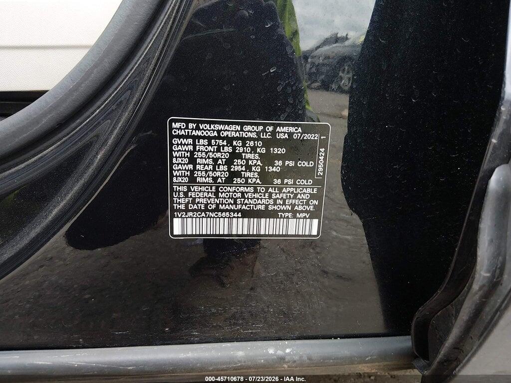 1V2JR2CA7NC565344 2022 VOLKSWAGEN ATLAS photo no. 9