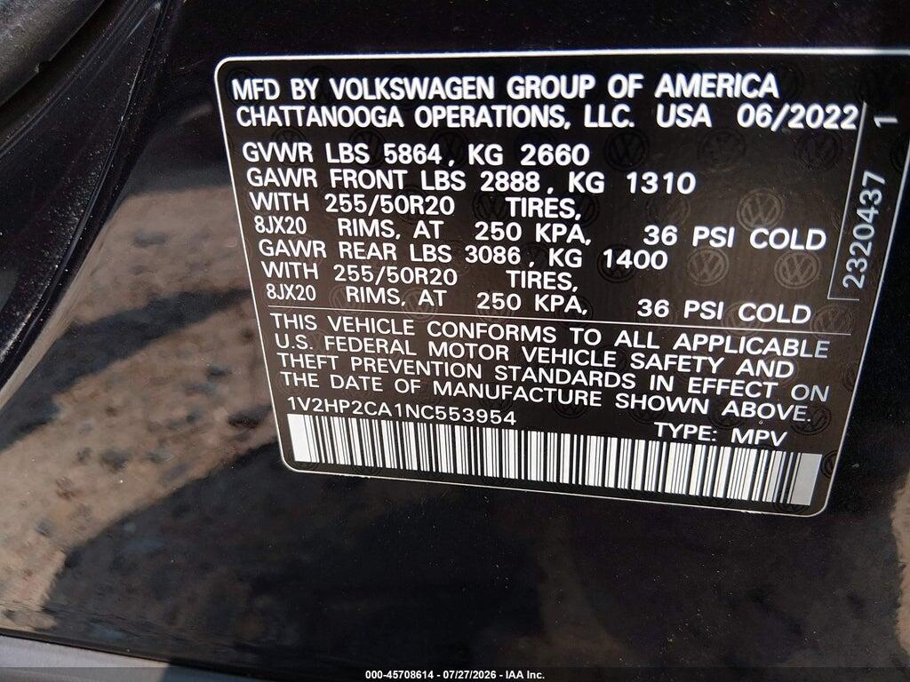 1V2HP2CA1NC553954 2022 VOLKSWAGEN ATLAS photo no. 9