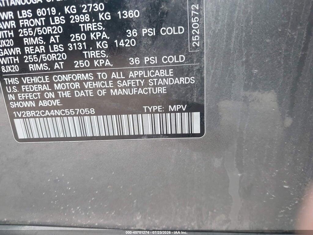 1V2BR2CA4NC557058 2022 VOLKSWAGEN ATLAS photo no. 9