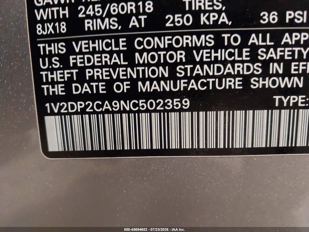 1V2DP2CA9NC502359 2022 VOLKSWAGEN ATLAS photo no. 9