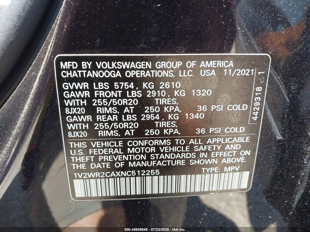 1V2WR2CAXNC512255 2022 VOLKSWAGEN ATLAS photo no. 9
