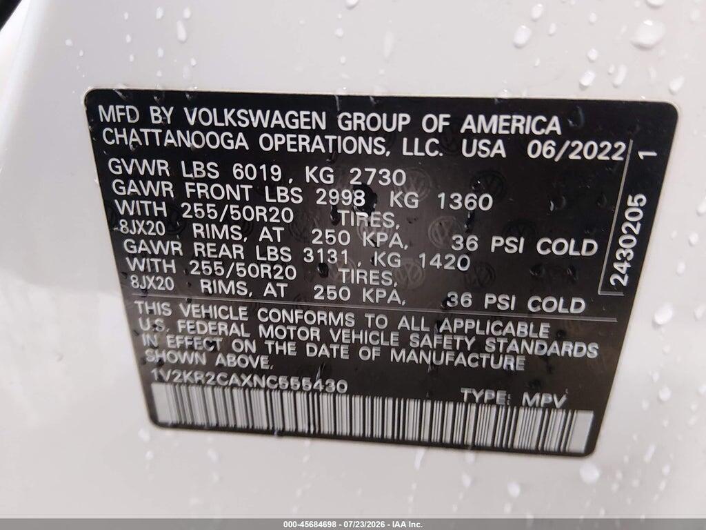 1V2KR2CAXNC555430 2022 VOLKSWAGEN ATLAS photo no. 9
