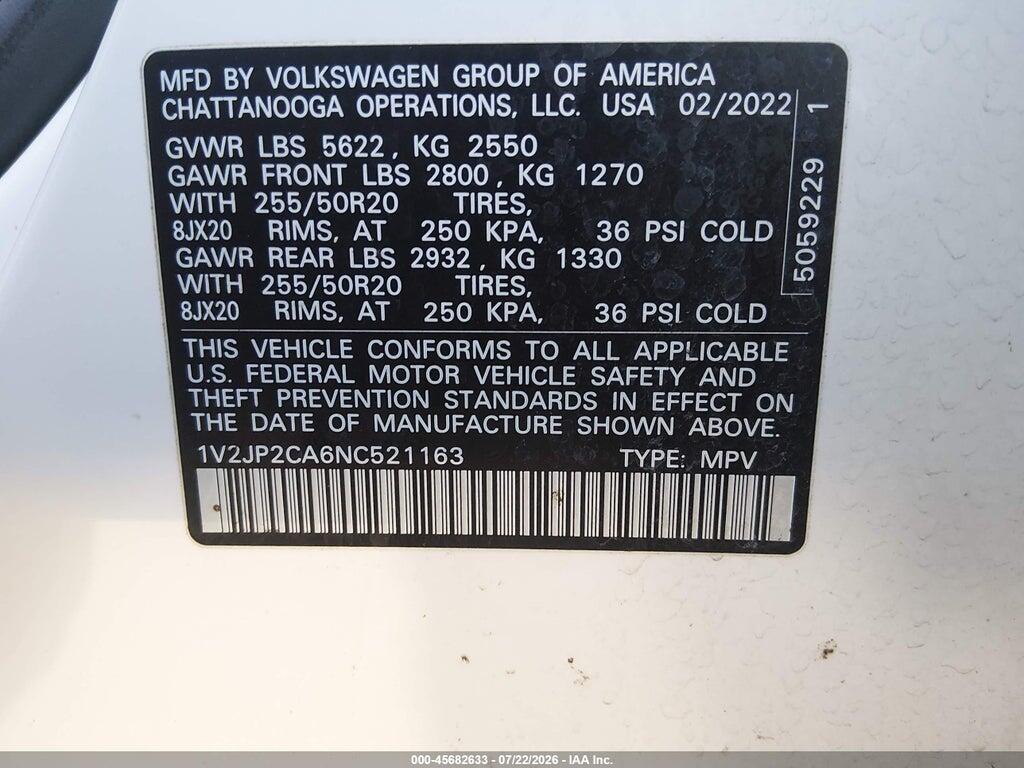 1V2JP2CA6NC521163 2022 VOLKSWAGEN ATLAS photo no. 9