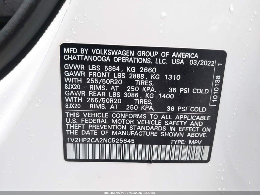 1V2HP2CA2NC525645 2022 VOLKSWAGEN ATLAS photo no. 9