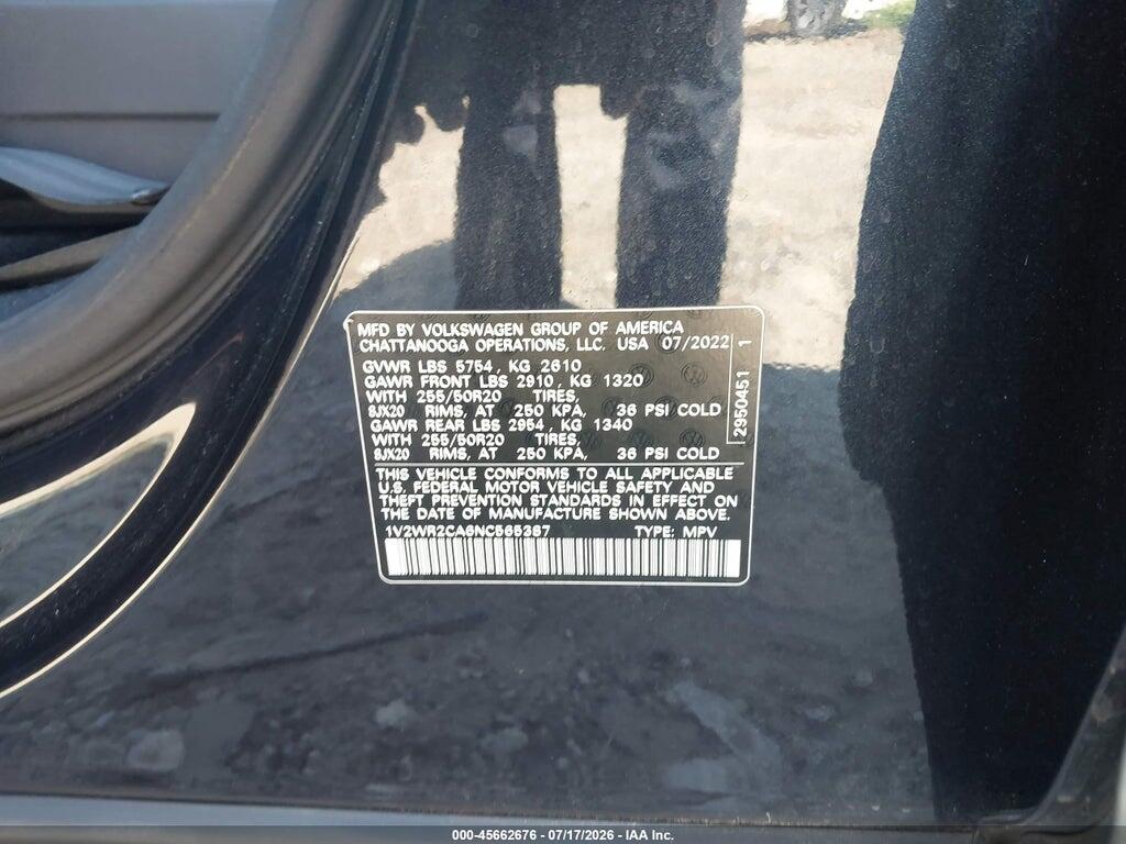 1V2WR2CA6NC565387 2022 VOLKSWAGEN ATLAS photo no. 9