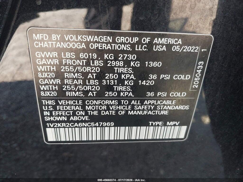 1V2KR2CA6NC547969 2022 VOLKSWAGEN ATLAS photo no. 9