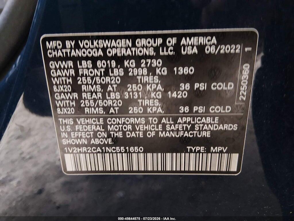 1V2HR2CA1NC551650 2022 VOLKSWAGEN ATLAS photo no. 9