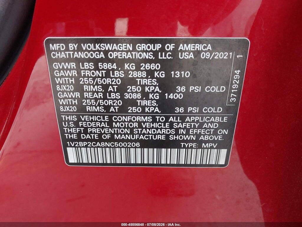 1V2BP2CA8NC500206 2022 VOLKSWAGEN ATLAS photo no. 9