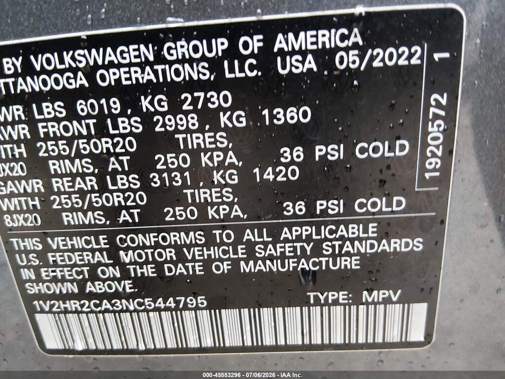 1V2HR2CA3NC544795 2022 VOLKSWAGEN ATLAS photo no. 9