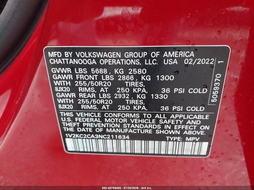 1V2KC2CA3NC211634 2022 VOLKSWAGEN ATLAS CROSS SPORT photo no. 9