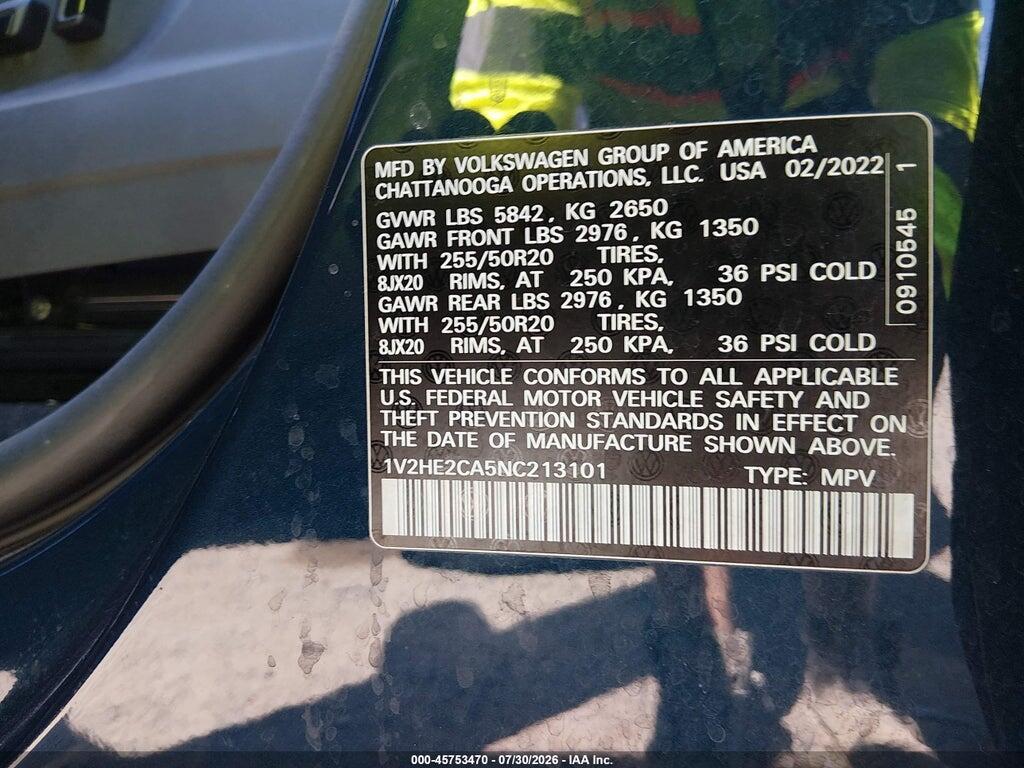 1V2HE2CA5NC213101 2022 VOLKSWAGEN ATLAS CROSS SPORT photo no. 9