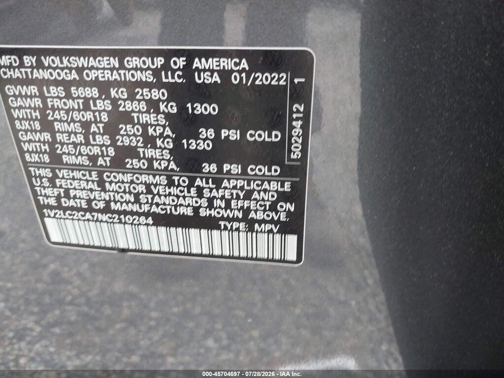 1V2LC2CA7NC210264 2022 VOLKSWAGEN ATLAS CROSS SPORT photo no. 9