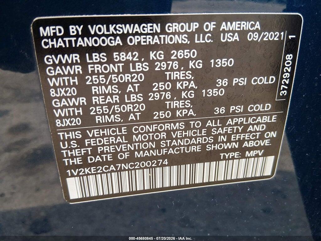 1V2KE2CA7NC200274 2022 VOLKSWAGEN ATLAS CROSS SPORT photo no. 9