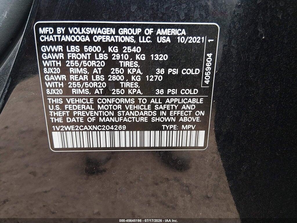 1V2WE2CAXNC204269 2022 VOLKSWAGEN ATLAS CROSS SPORT photo no. 9