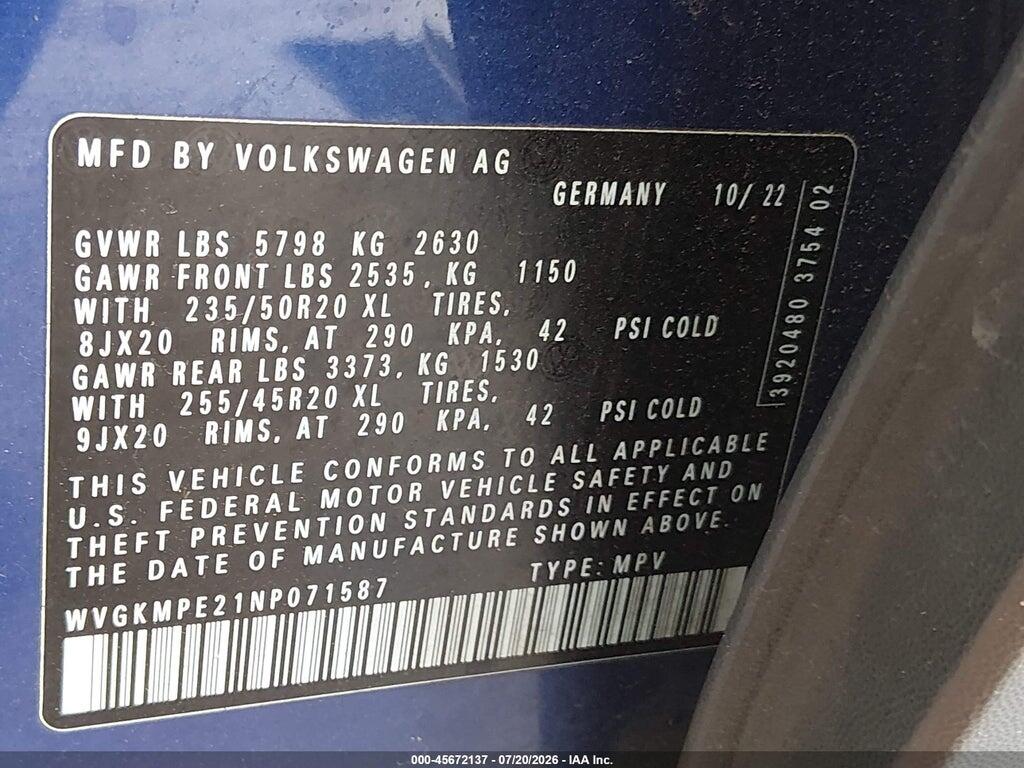 WVGKMPE21NP071587 2022 VOLKSWAGEN ID.4 photo no. 9