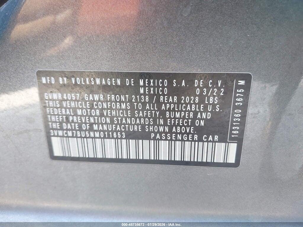 3VWCM7BU5NM011653 2022 VOLKSWAGEN JETTA photo no. 9