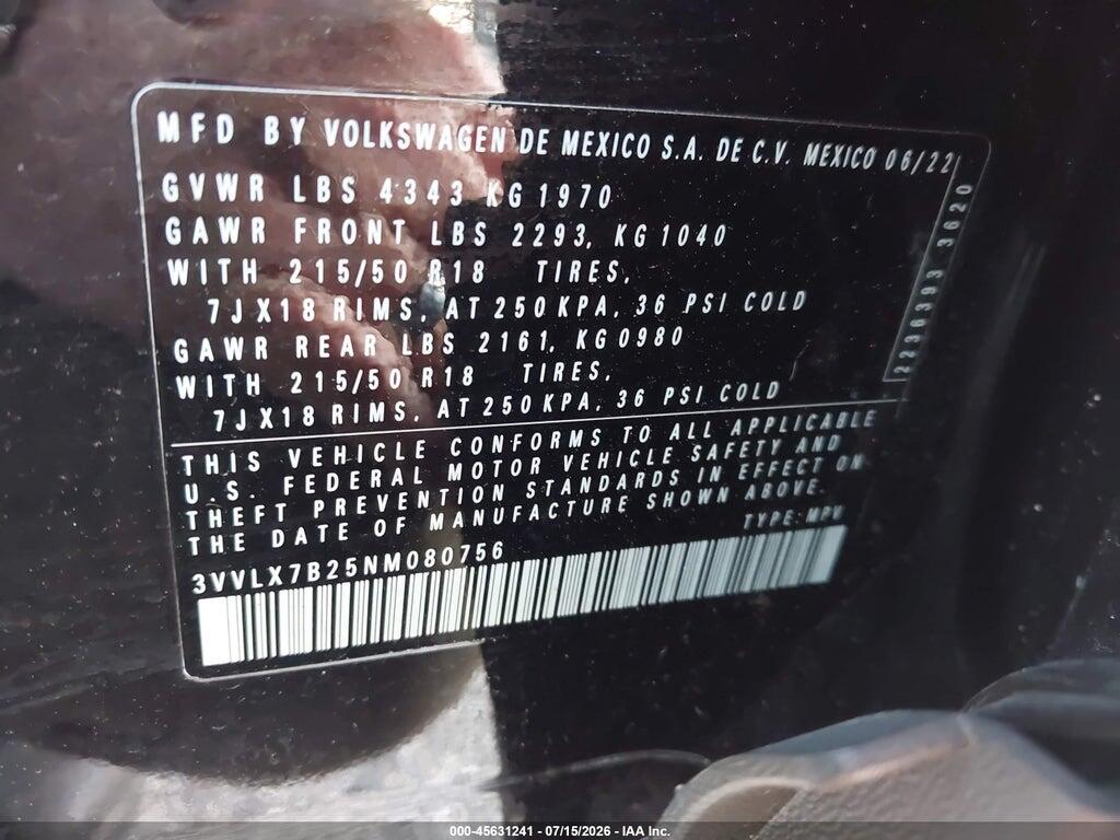 3VVLX7B25NM080756 2022 VOLKSWAGEN TAOS photo no. 9