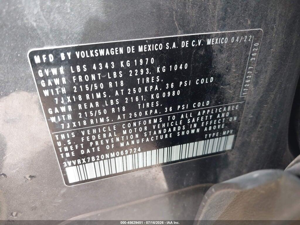 3VVRX7B20NM069724 2022 VOLKSWAGEN TAOS photo no. 9