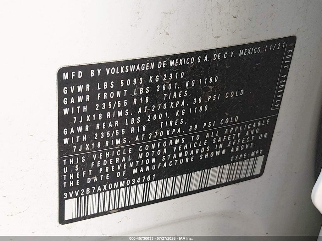 3VV2B7AX0NM034761 2022 VOLKSWAGEN TIGUAN photo no. 9