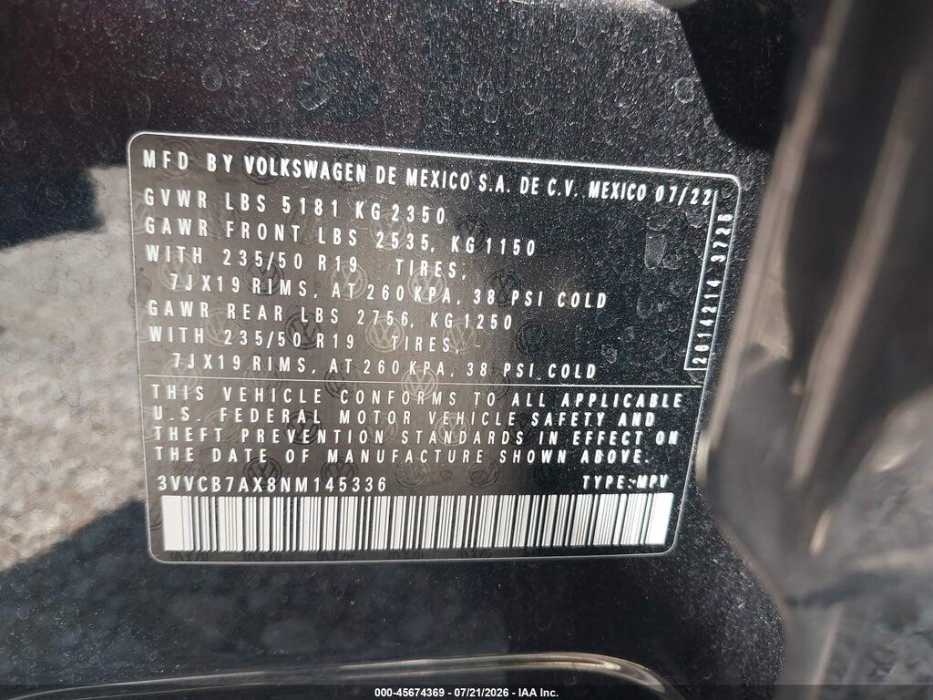 3VVCB7AX8NM145336 2022 VOLKSWAGEN TIGUAN photo no. 9