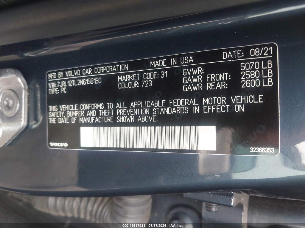 7JRL12TL2NG156150 2022 VOLVO S60 photo no. 9