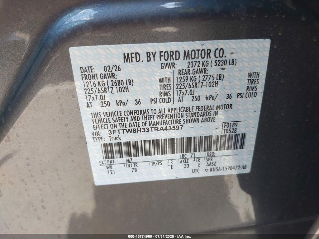 3FTTW8H33TRA43597 2026 FORD MAVERICK photo no. 9