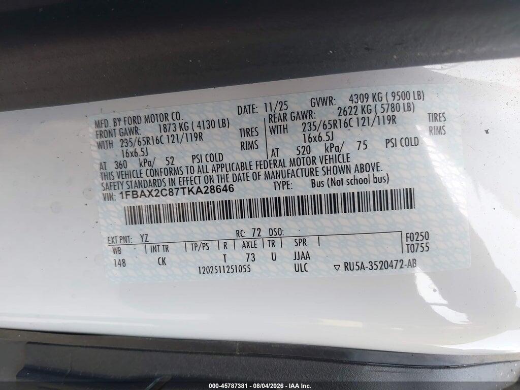 1FBAX2C87TKA28646 2026 FORD TRANSIT-350 PASSENGER VAN photo no. 9