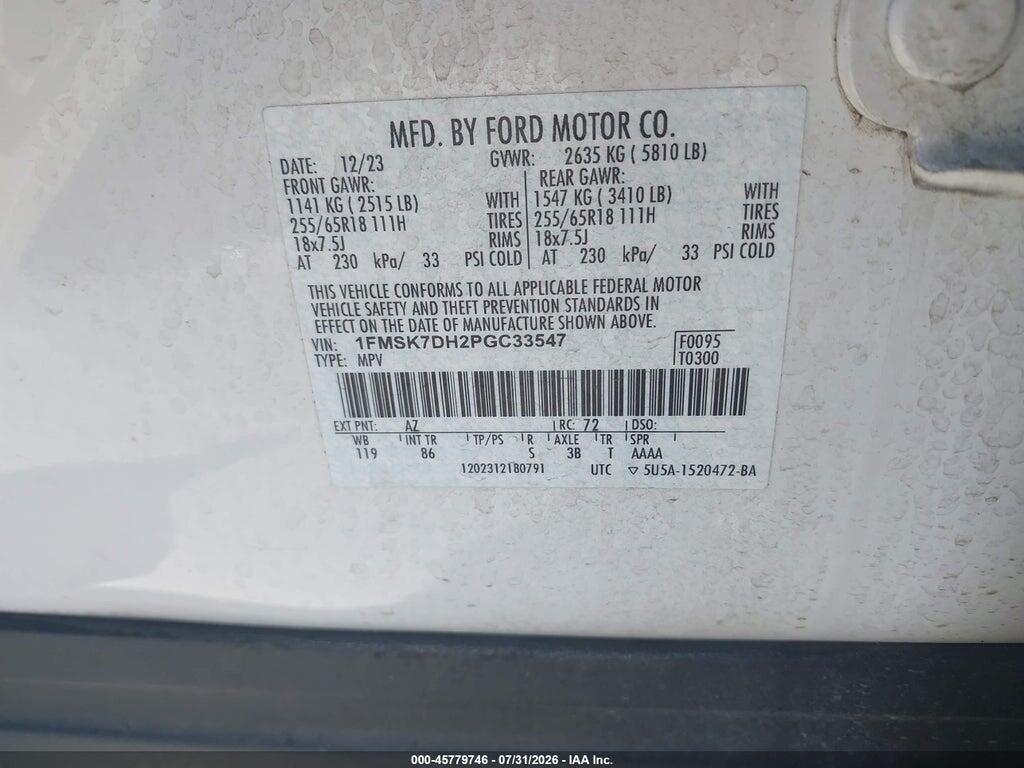 1FMSK7DH2PGC33547 2023 FORD EXPLORER photo no. 9