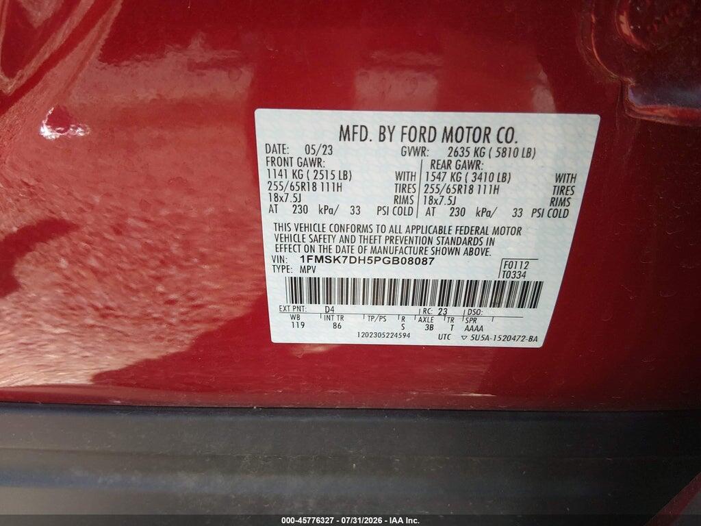 1FMSK7DH5PGB08087 2023 FORD EXPLORER photo no. 9