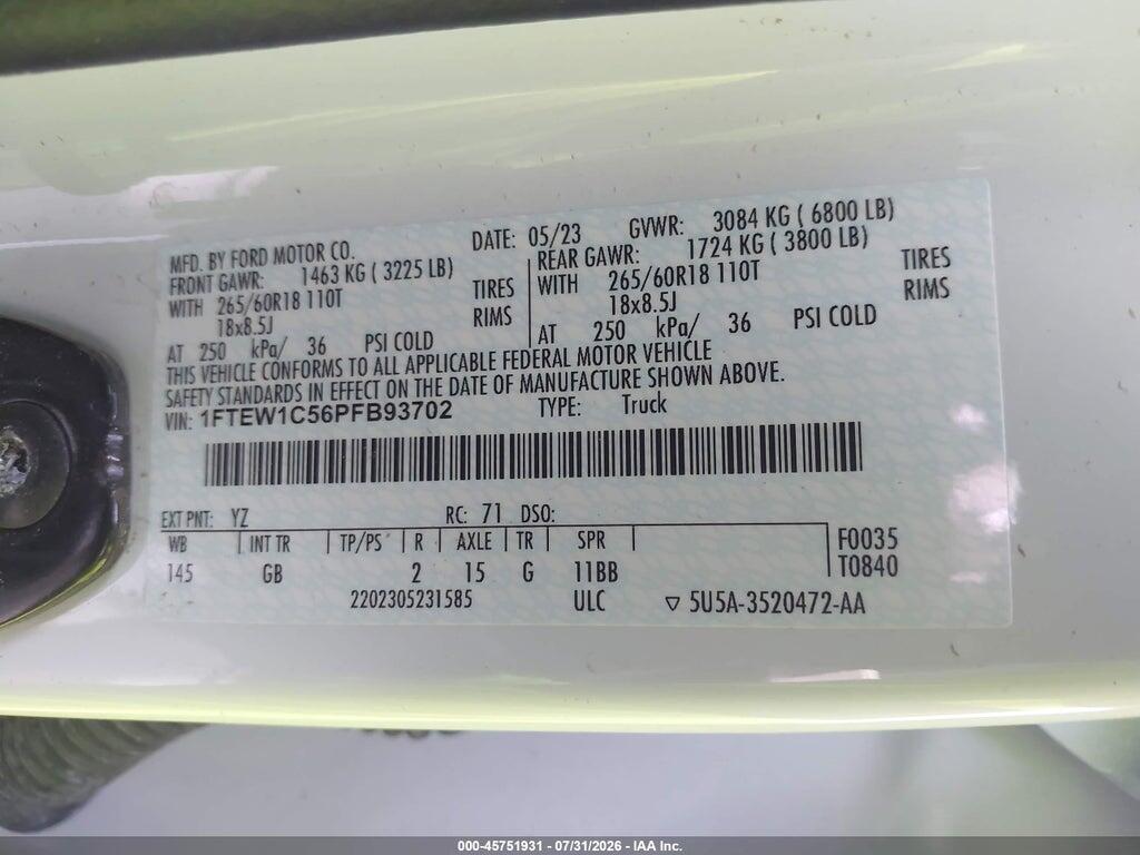 1FTEW1C56PFB93702 2023 FORD F-150 photo no. 9