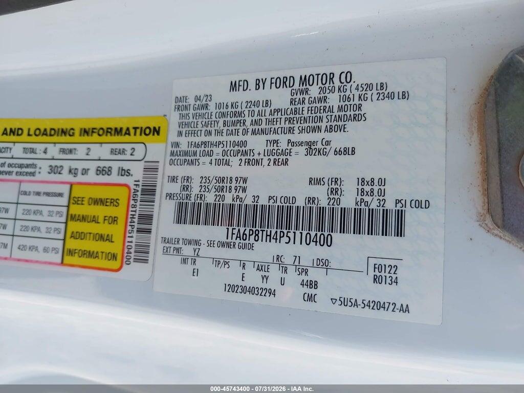 1FA6P8TH4P5110400 2023 FORD MUSTANG photo no. 9