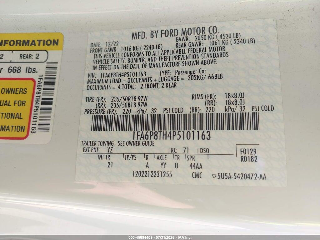 1FA6P8TH4P5101163 2023 FORD MUSTANG photo no. 9
